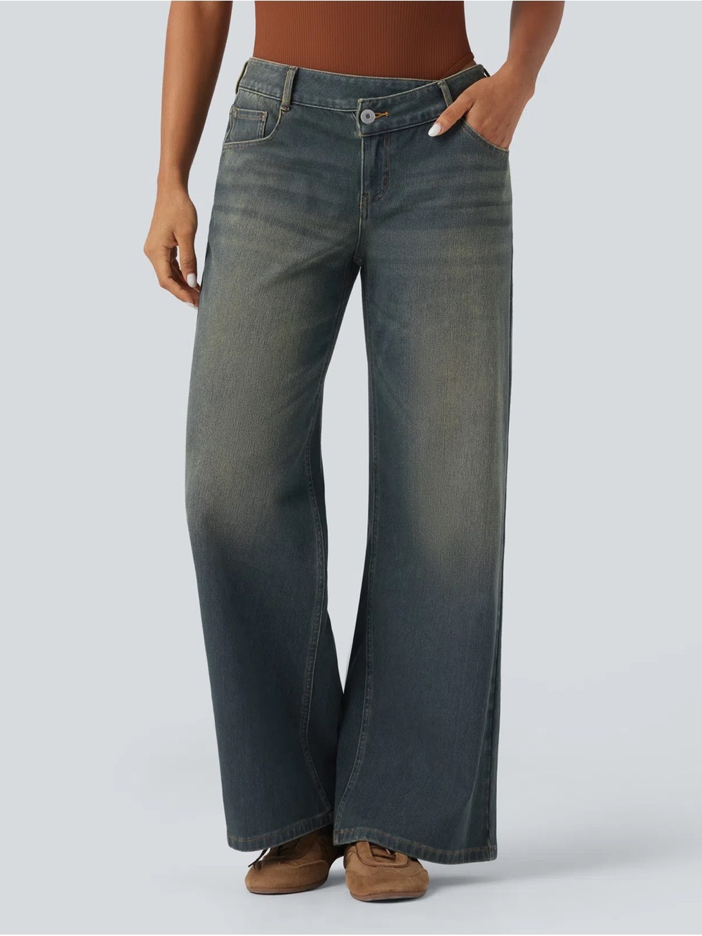 NWT Halara Flex Asymmetric Low Rise Wide Leg Jeans Size S Petite - Picture 3 of 6
